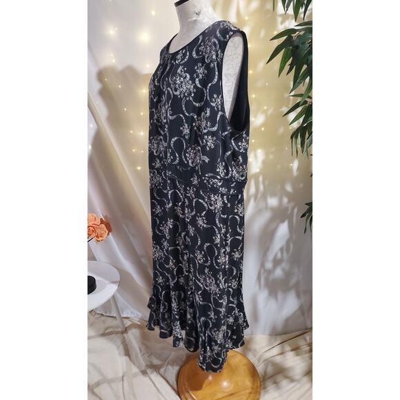 Talbots Floral Flouce Ruffle Sleeveless Midi Dress Plus Size 18W Black Wedding - Picture 2 of 13